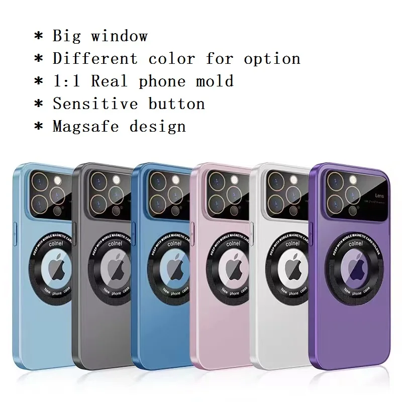 OEM Magnetic PC Slim Cover with Big Window Camera Protector for iPhone 15 14 13 Pro Max Wireless Thin Charging Mobile Phone Case