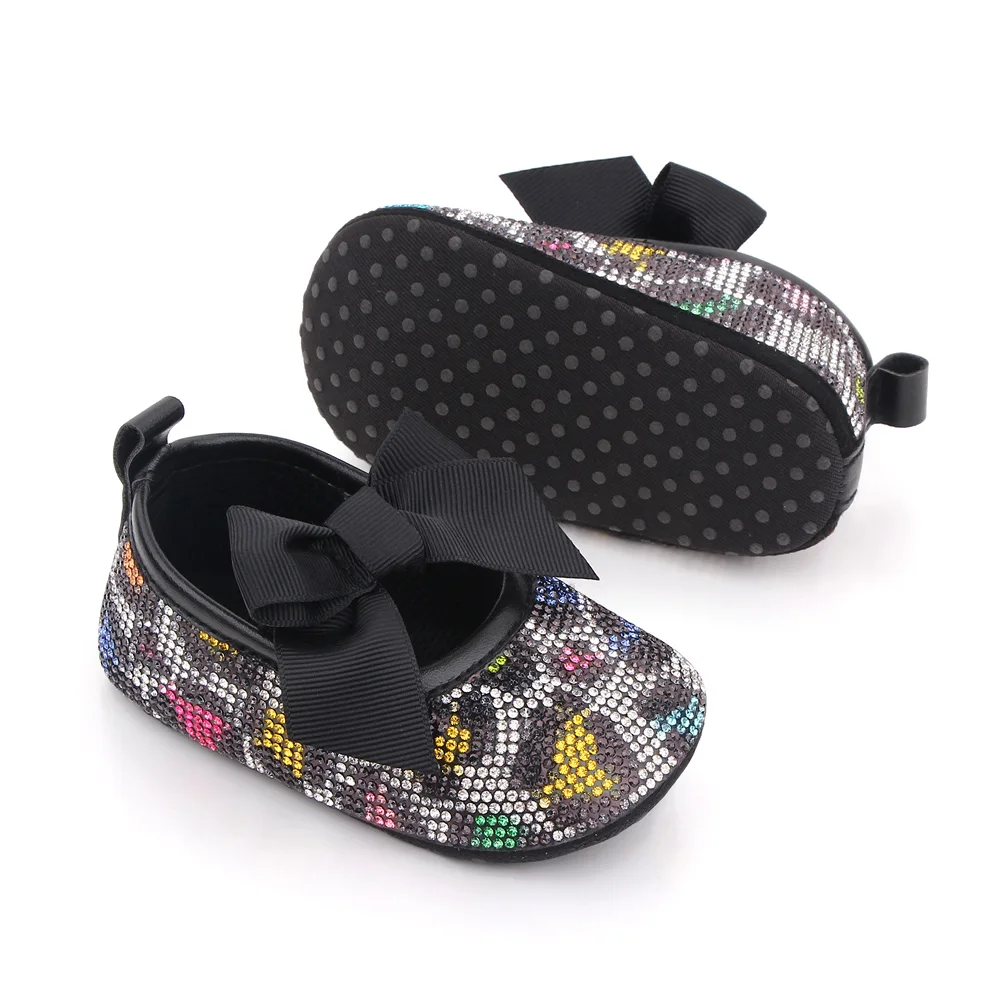 Baby Girls Solid Color Big Bow Rhinestone Pattern Infants Soft Soled Princess Walking Shoes manufacture