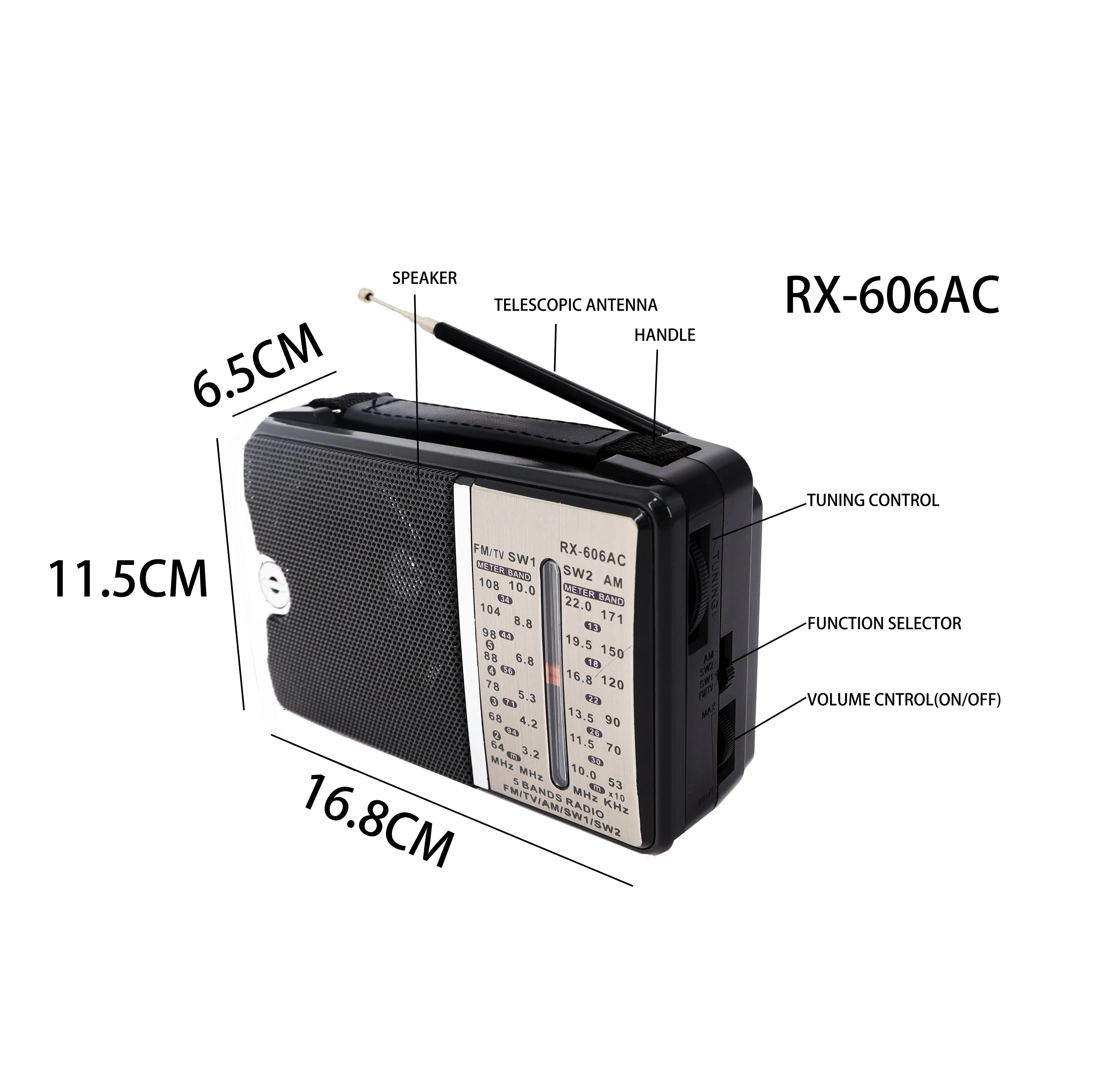 Factory Price 2024 RX-606AC High Quality Portable Rotatable Radio with FM TV AM SW 1-2 4bands Receiver ,with Real Transformer