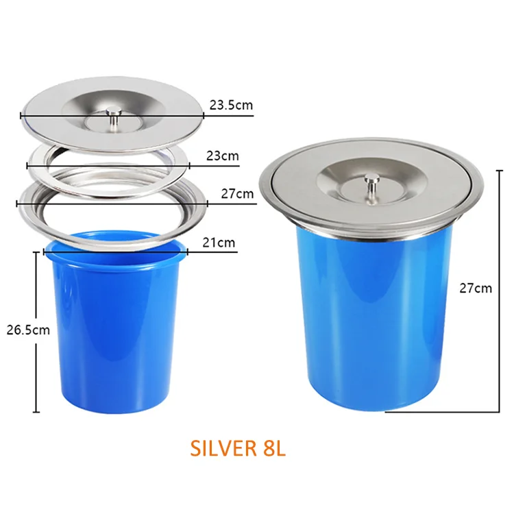 Kitchen Waste Bin Countertop Dustbin Builtin Trash Can Conceal Metal Waste Bin For