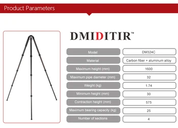 DMIDITIR DM324C Professional Flexible Carbon Fiber Camera Tripod Four-section Hunting Tripod Carbon Fiber Stand detail image