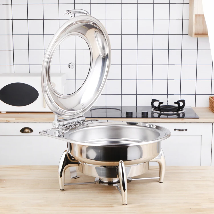 Factory Prices Hotel Restaurant Round Design Chafing Dishes Stainless Steel Buffet Set 6L Food Warmer Chaf Dishes_0