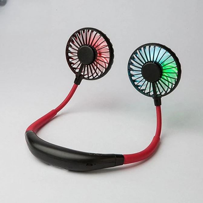 Red And Black Travel Portable Neck Fan USB Mini Lazy Person Fan 360 Degree Rotation Cooling Wearable Fan