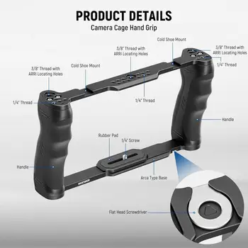 NEEWER Universal Camera Cage & Top Handle with 3/8" ARRI Locating Pins Kit Video Rig Camera Stabilizer with Dual Handgrips detail image