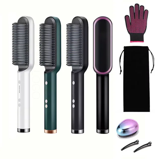 Portable Electric Straightening Comb Heated Hair Straightener Brush 30s Fast Heating Anti-Scald Negative Ion Styling Comb Brush