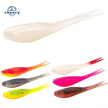 CHEERY 8cm 6pcs TPR Floating Soft Bait Plastic Carp Worm Fish Bait Root for Lead Head Hook River Fishing Fork Tail Soft Bait – Soft Lure – view 2