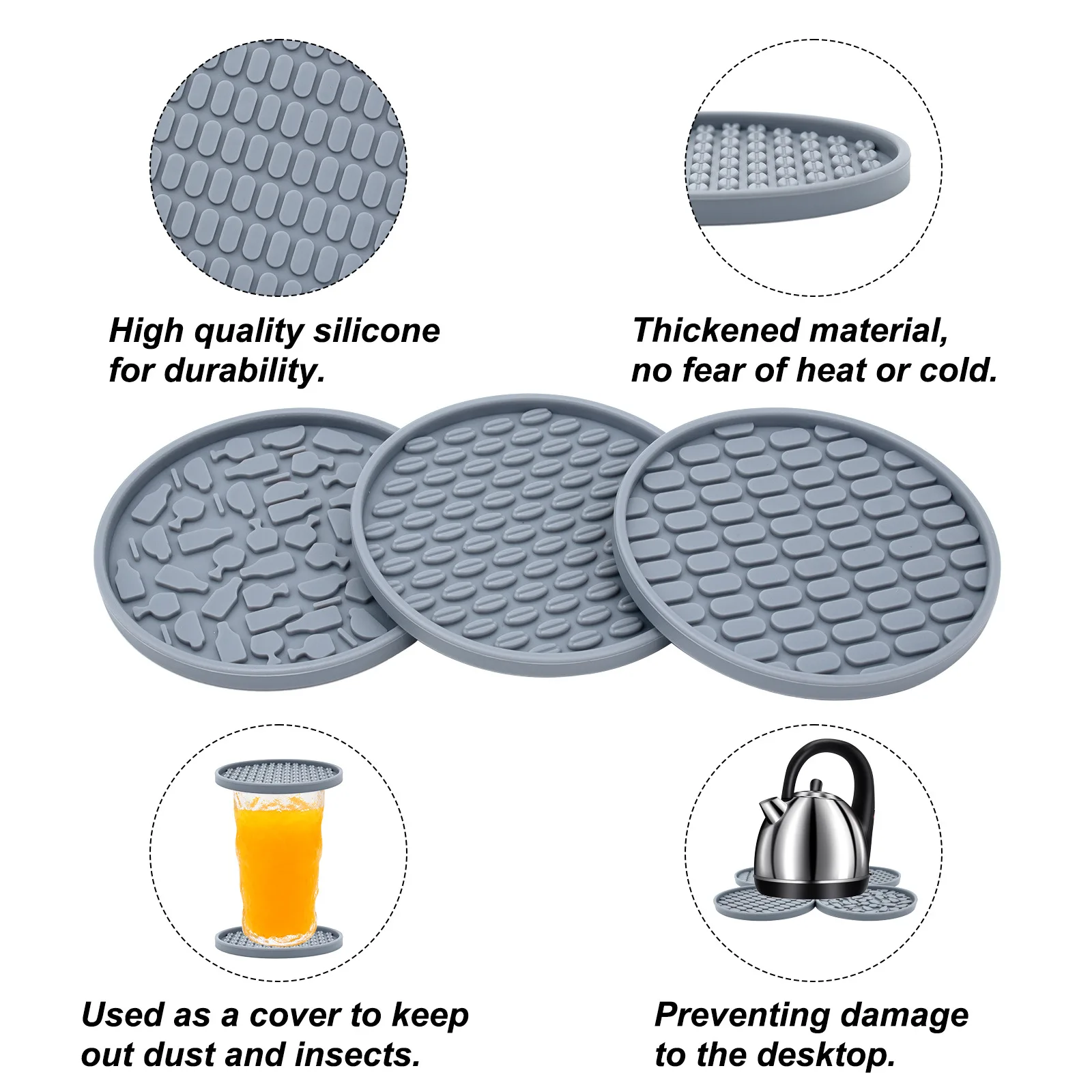 Modern Silicone Coaster Set Heat Resistant Reusable Teacup Cushion Dining Table Insulation Pad Household 10cm High-end supplier