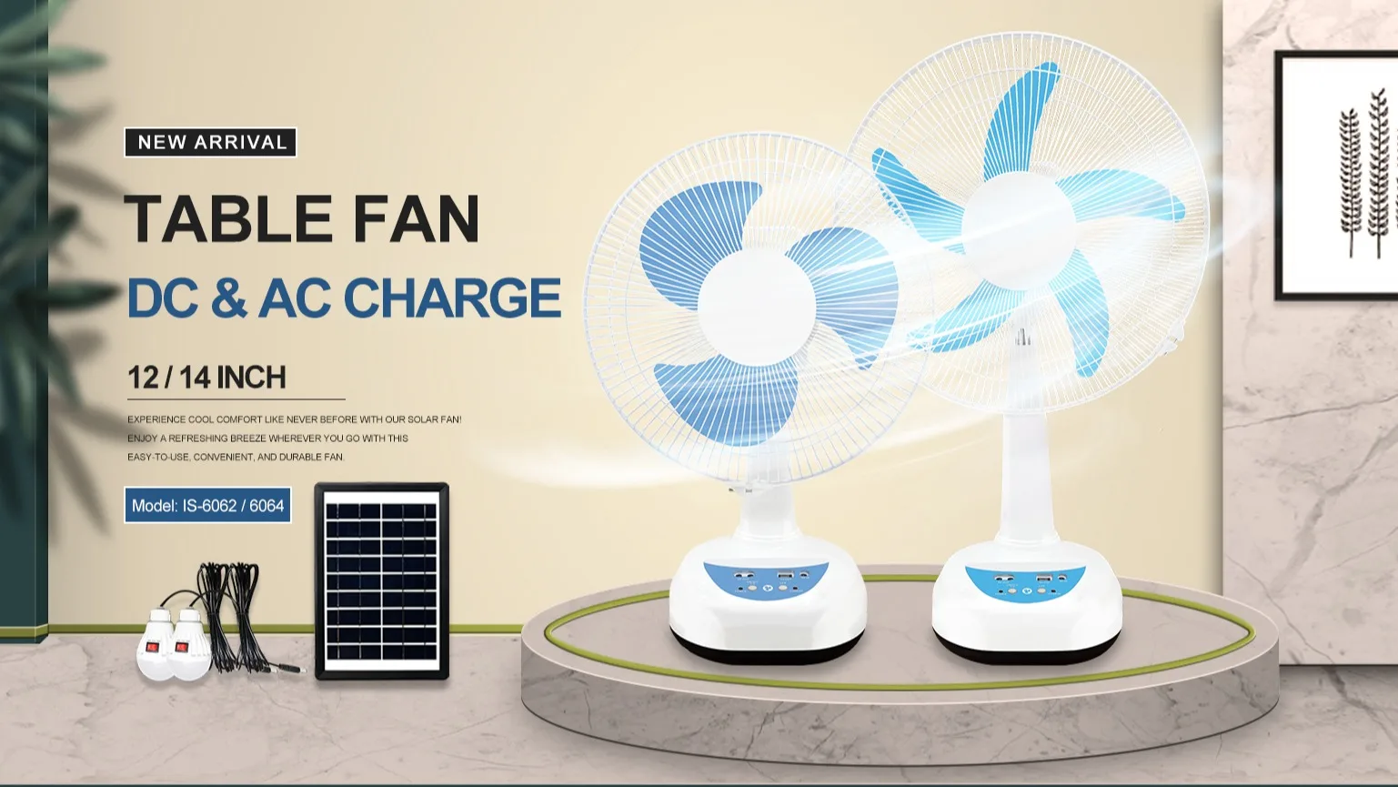 12 Inch Rechargeable Table Fan Ac Dc Led Emergency Desk Fan 2 Wind