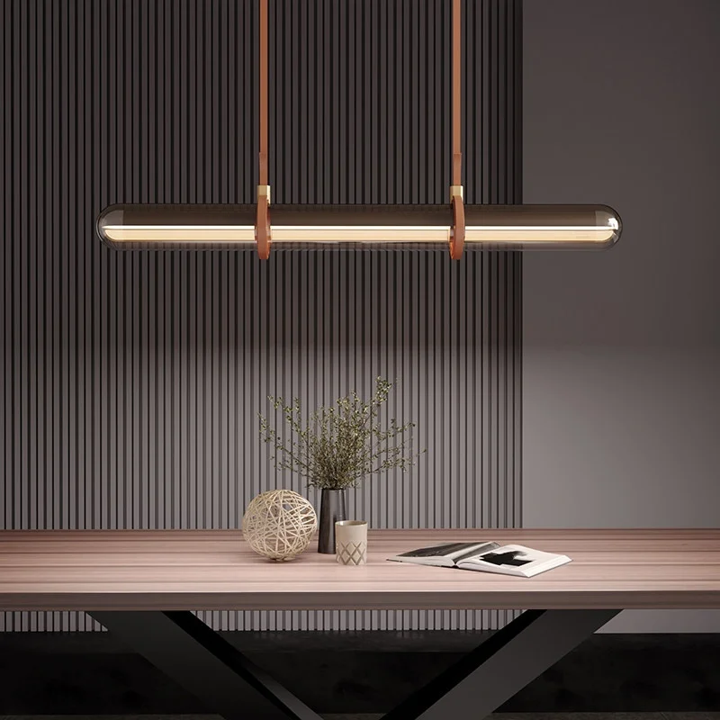 Lampu Strip Panjang untuk Ruang Tamu dan Ruang Makan Bergaya Mewah Ringan, Lampu Gantung Minimalis Modern dari Besi dan Kaca dengan Tali Pancing untuk Hotel dan Bar, Garansi 3 Tahun