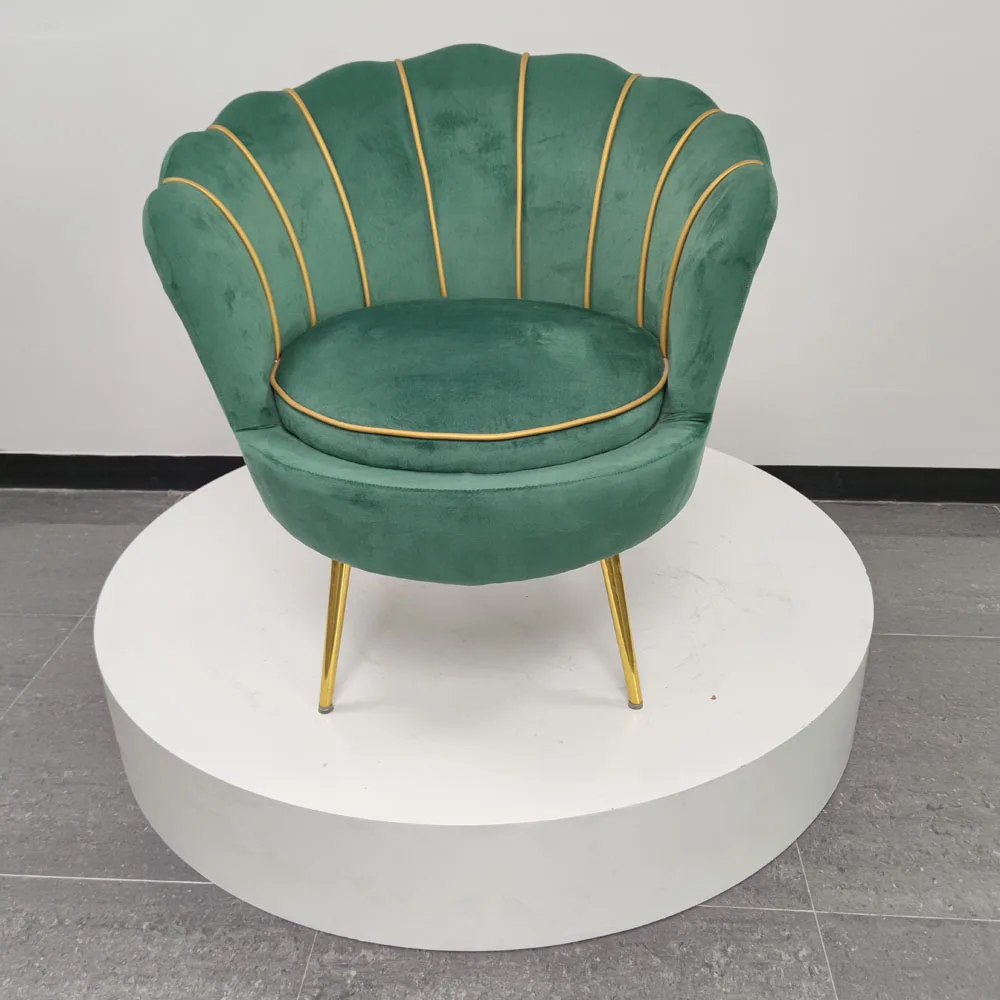 Beauty Salon Nail Chair Modern Design Cafe Single Sofa Fabric Green Velvet Armchair Shell Shaped Chair