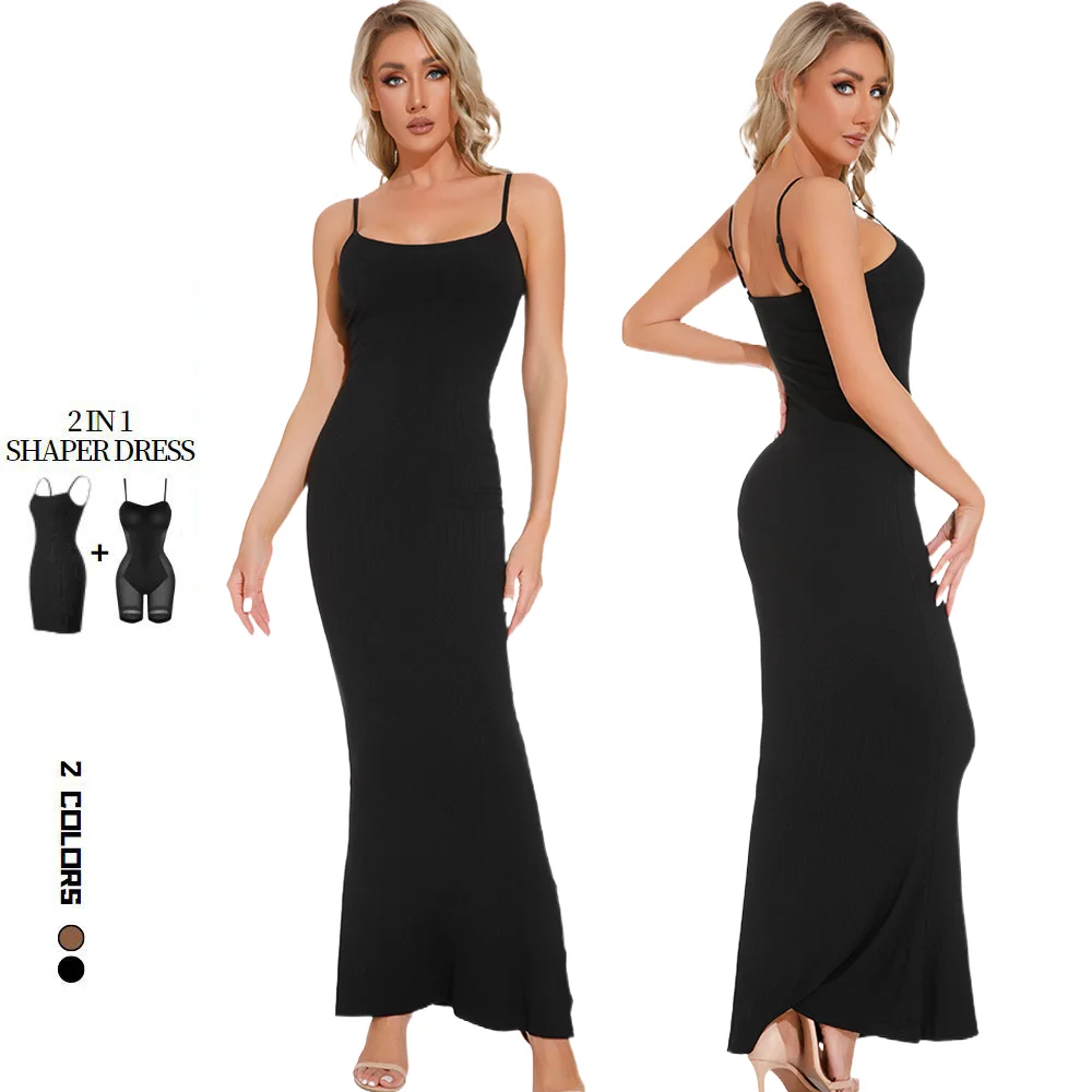 Langqin Built In Shapewear Dress Built In Maxi With Sexy Shaper Bodycon Modal Soft Lounge