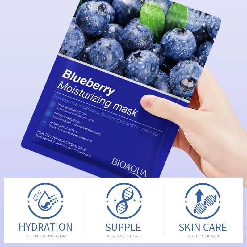 BIOAQUA Beauty Products Natural Plant Extracts Blueberry Green Tea Honey Face Skin Care Moisturizing Smooth Facial Sheet Masks