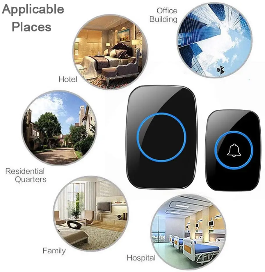 Wireless Doorbell with 1 2 3 Receivers Waterproof 60 Ringtones Chime UK EU US Plug Smart Door Bell