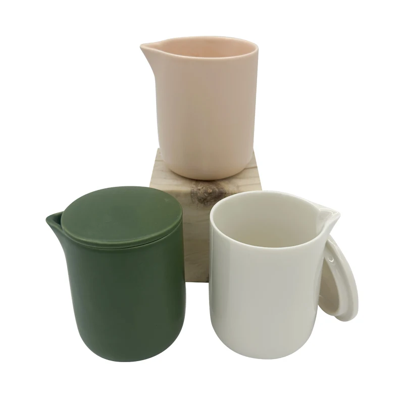 Empty Candle Container Vessel Custom Ceramic Massage Oil Candle Jar with Pour Spout and Lid 7oz