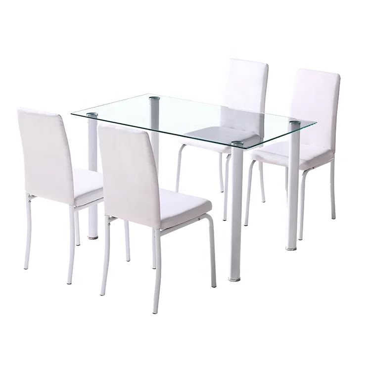 Simple Dining Table Set Tempered Glass Top Table With 4 Pu Cushion Chairs Dining Room Set Kitchen Room Furniture Buy Cheap Tempered Glass Top Table Simple Dining Table Set Tempered Glass Top