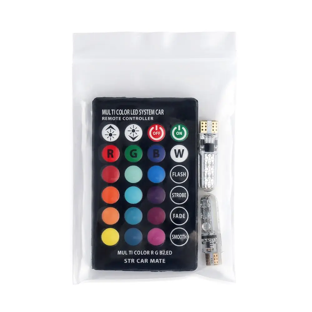 Raych T10 RGB LED Bulb Interior Light with Remote Control Strobe 5050 Reading Wedge Lights 194 168 2825 Strobe Light 16 Colors