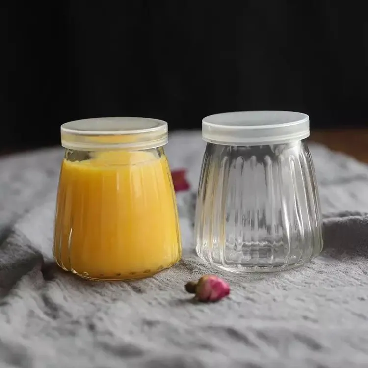 Wholesale Empty Striped Glass Yogurt Jar With Plastic Lid Buy Glass