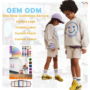 Custom Logo Toddler Boys Girl Clothing Sets Fleece Puff Print Kids Oversized Sweatshirt and Shorts Set Tracksuit for Children