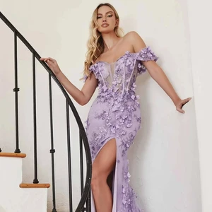 Elegant Women Lace Custom Evening Gowns Off-shoulder Floral Embroidery Sexy Prom Dresses Chiffon Mermaid Wedding Dress