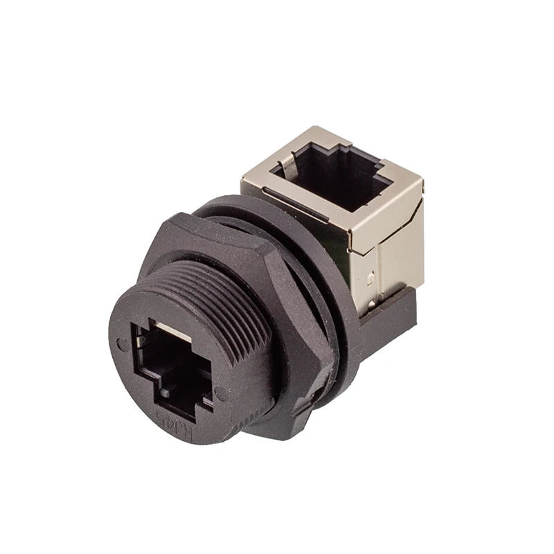 CAZN RJ45 Double Head Female Back Mount PCB Receptacle Waterproof Ethernet Connector