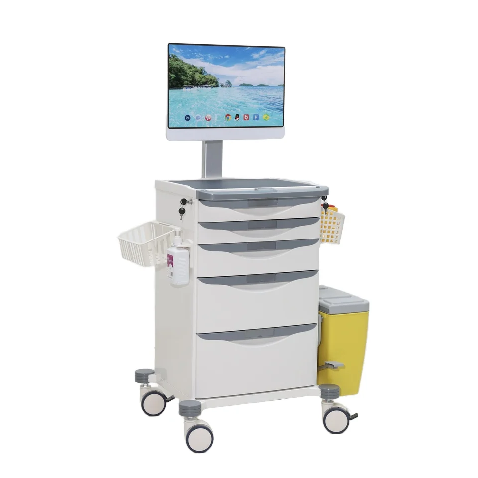 ABS Modern Nursing Documentation Cart Adjustable Monitor Arm Medical Waste Segregation System for Hospital Living Supermarket 6