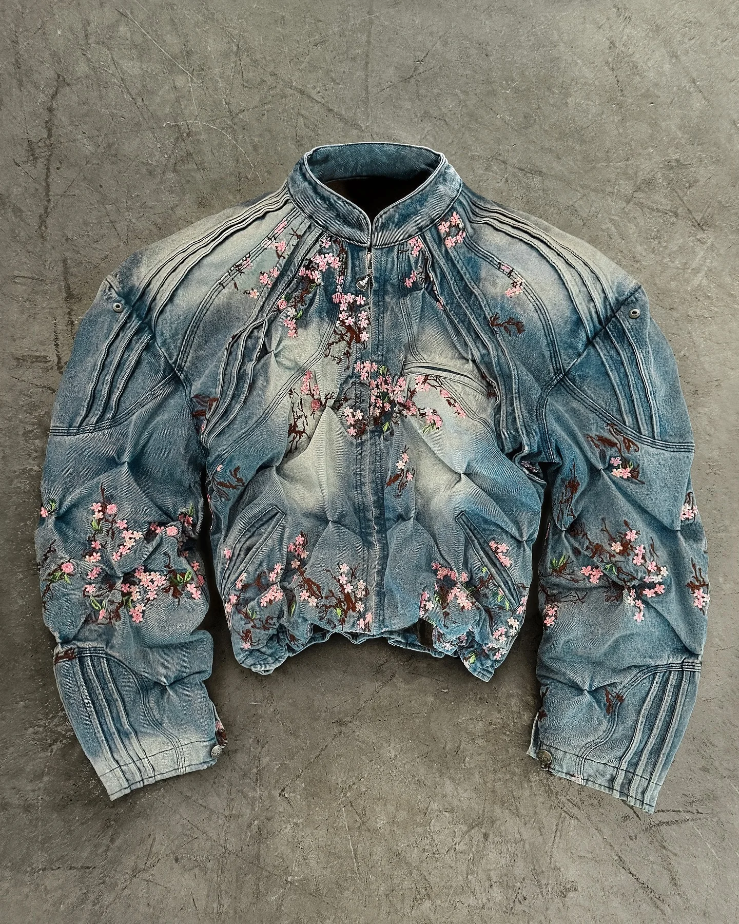 Salati Custom High Quality Streetwear Motorbike Motorcycle Zip up Vintage Acid Wash Oversized Jeans Jackets Denim Jacket for Men gallery 8
