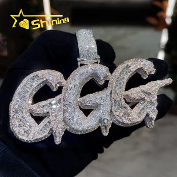 Personalized Iced Out 925 Silver 3 Capital Letter G Moissanite Pendant Hip Hop Jewelry Custom Moissanite Pendant Necklace Men