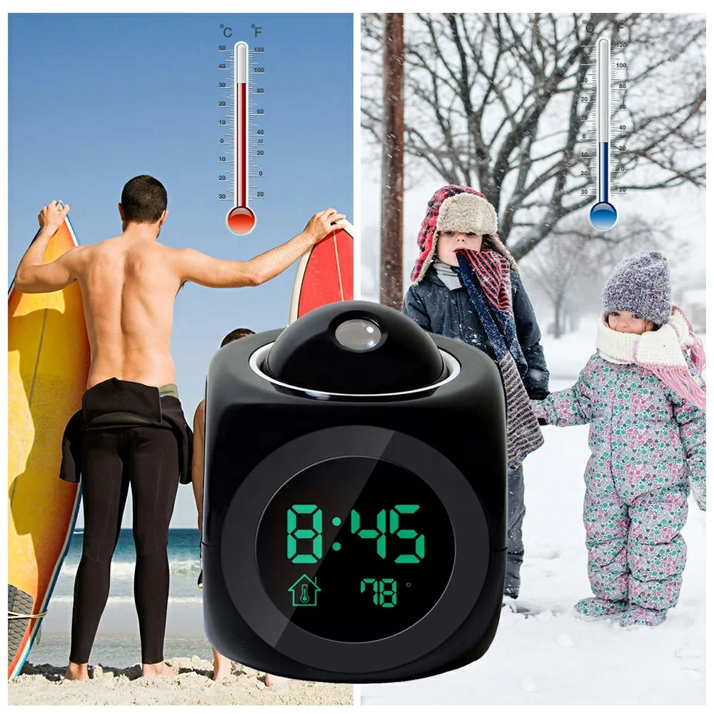 Talking Voice Prompt Thermometer Snooze Function Desk Lcd Projection Led Display Time Digital Alarm Clock
