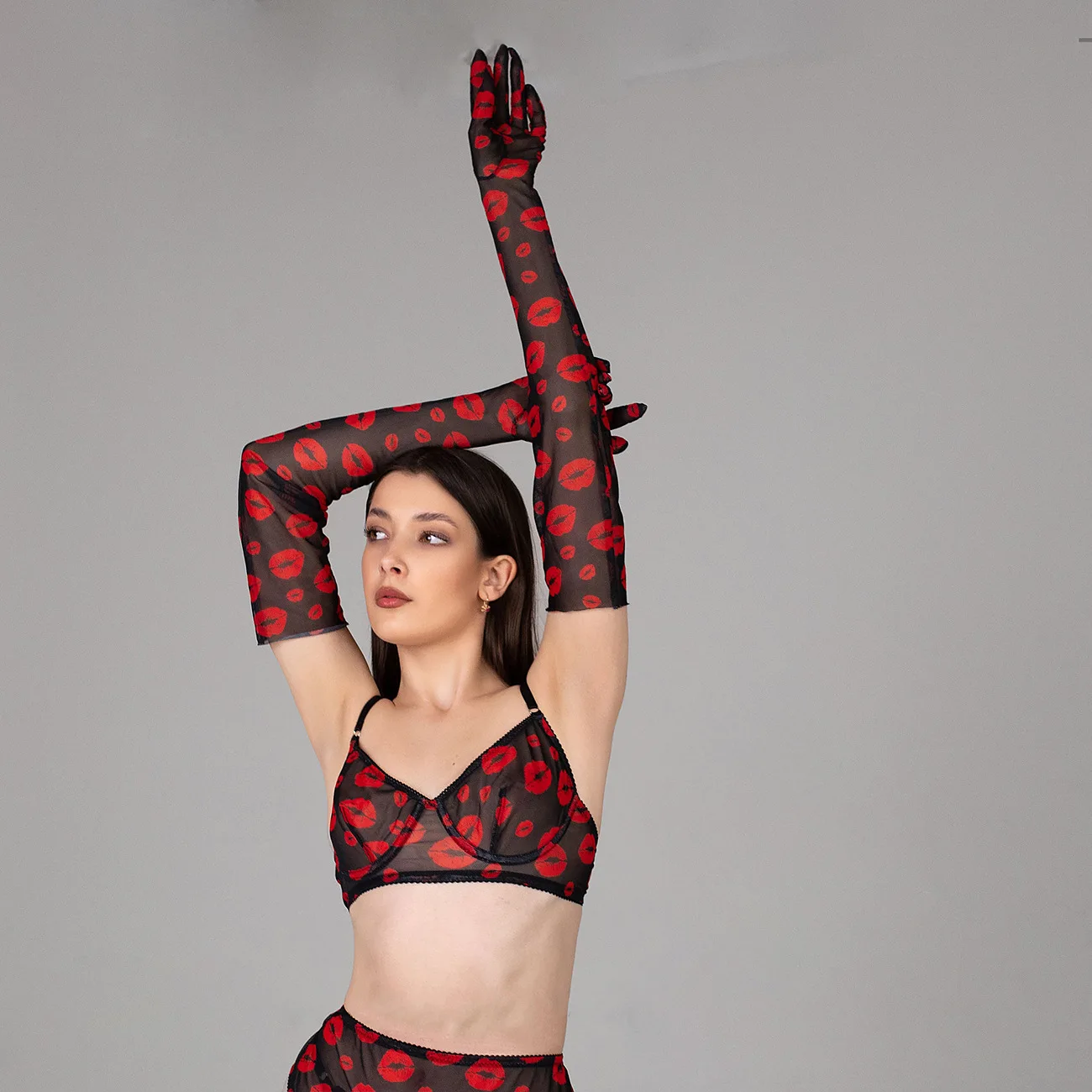 2025 Latest Fashion Red Lip Pattern Women Lingerie Sex and Hot Five Piece for Mature Woman