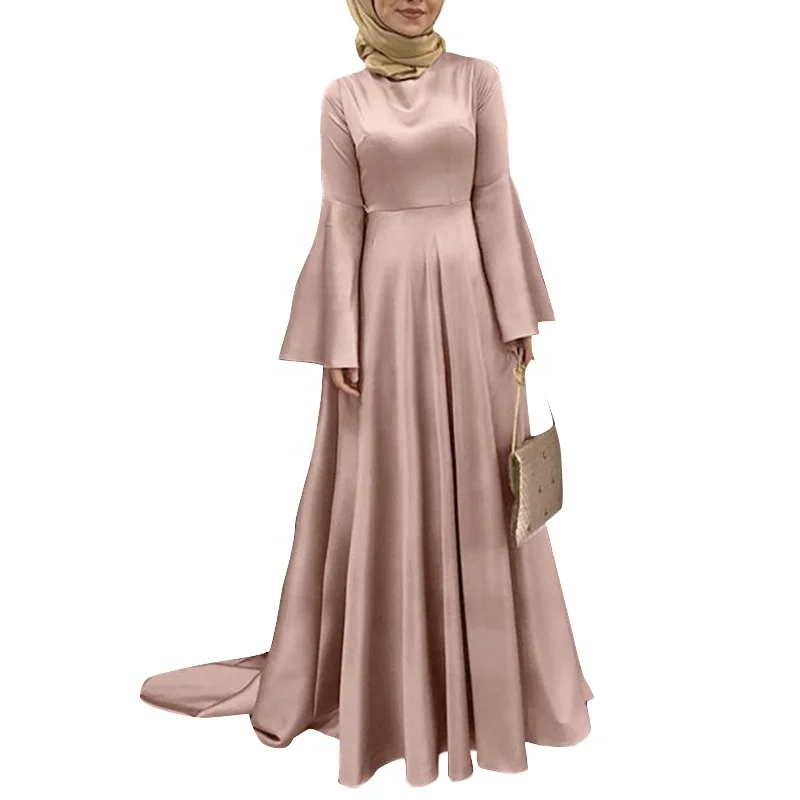 Elegant Woman Islamic Muslim Clothing Women Ruffle Sleeve Solid Robe ...