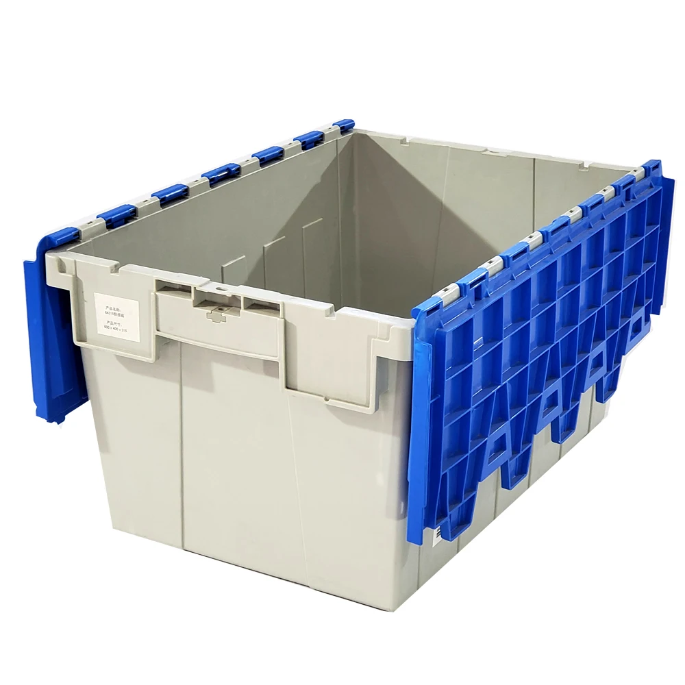 Pallet of 60 Heavy-Duty Plastic Totes w. Attached Lid