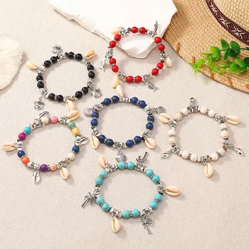 Bohemian 6 Colors Coconut Tree Turtle Shell Charm Bracelet Colorful ...