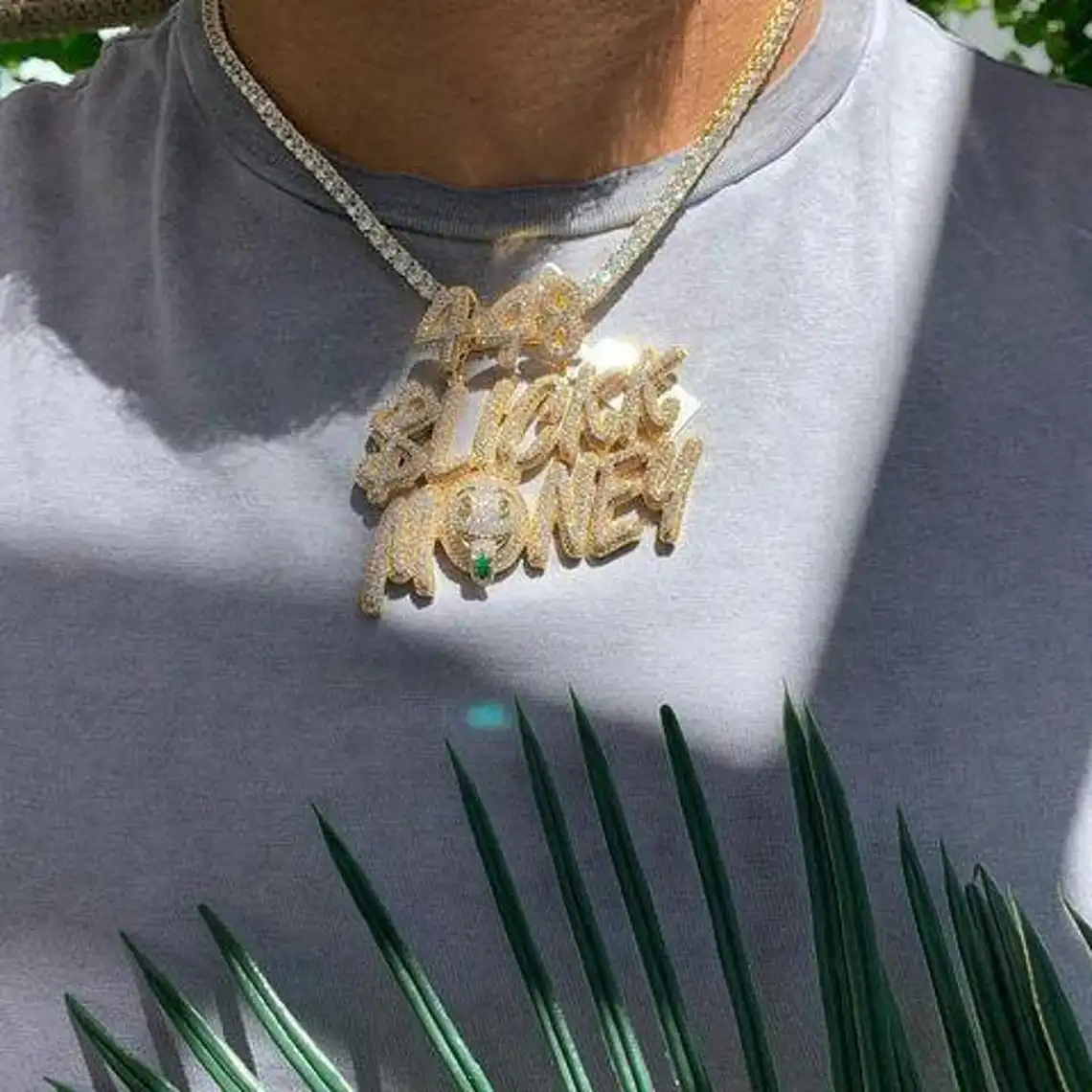 Iced Out Sparking CZ Hip Hop Men Rock Jewelry High Quality Gold Plated 5A Cubic Zirconia 448 Slickk Money Pendant Necklace
