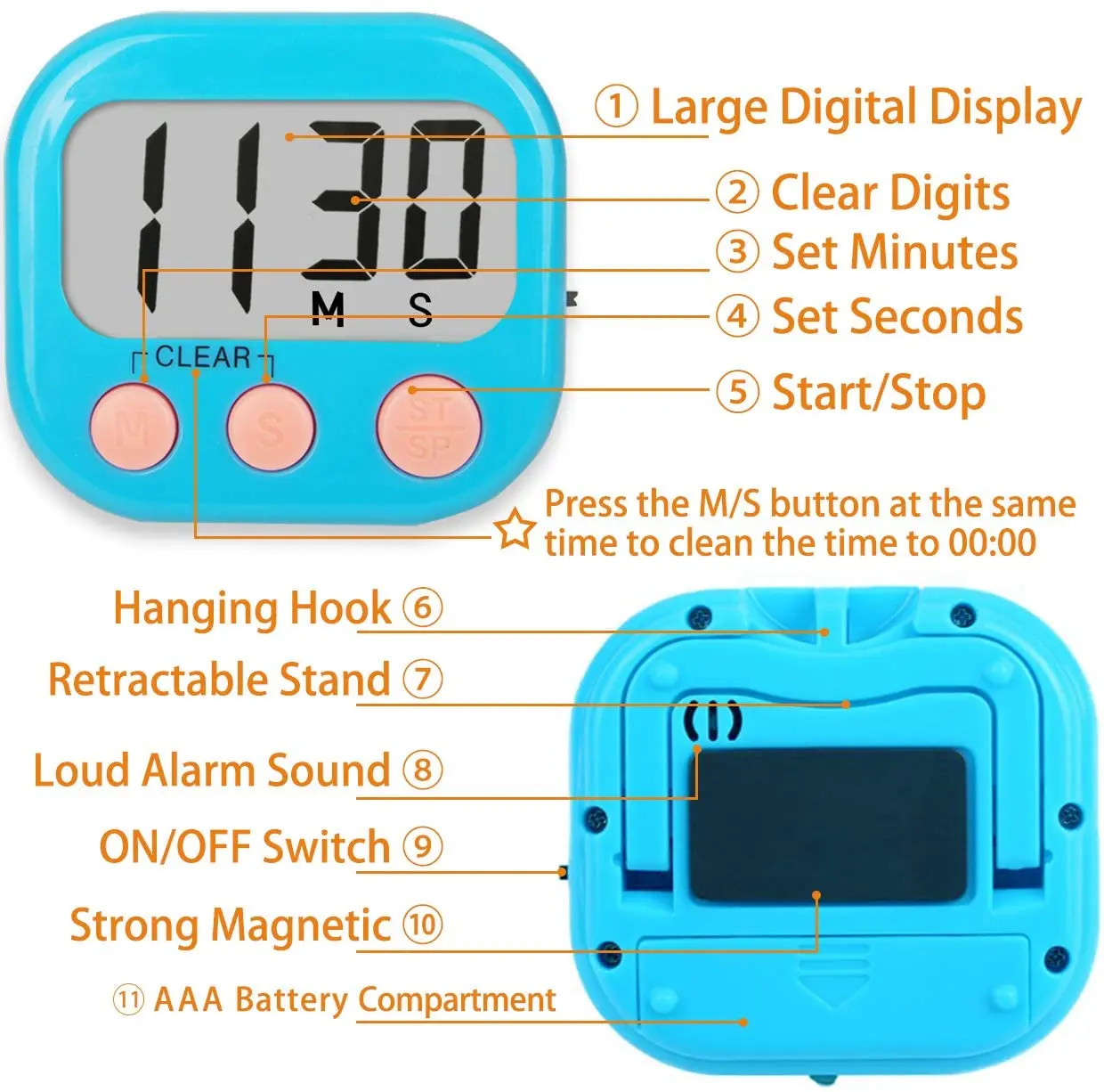 Classroom Countdown Timers for Teachers Kids Large Screen Home Cooking Magnetic kitchen timers Digital timer