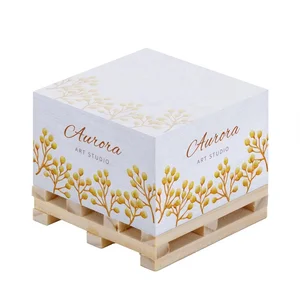Promotion Loose Leaf Paper Memo Block Custom Logo 4 Sides Sticky Note Memo Cube Pad With Wooden Pallet