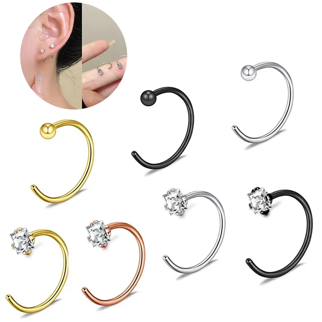 1PC fashion Zircon nose stud party stainless steel accessories for ladies C-shaped Zircon everyday wear jewelry