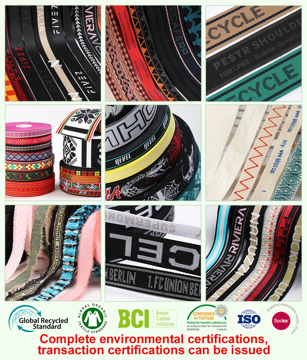 Webbing High Quality Custom Eco-Friendly 50mm Jacquard Recycled Polyester Nylon Flat Twill Style Embroidered Webbing Strap Tape