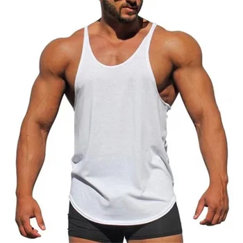 Wholesale 100% men cotton white seamless fitness bodybuilding undershirt training string singlet gym tank tops vest for men