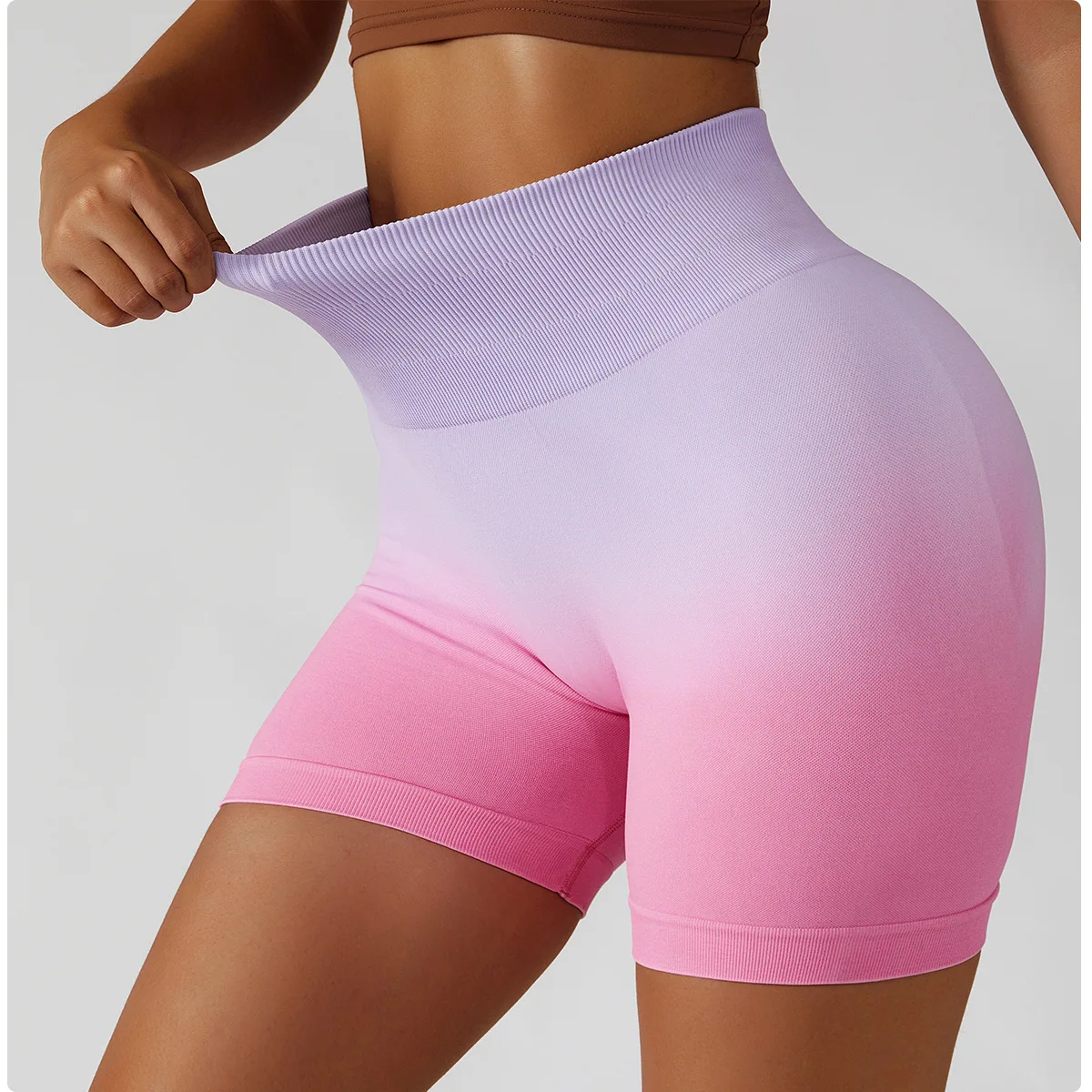 Seamless Gradient yoga shorts Breathable tight gym shorts Women High waist stretch butt workout fitness  shorts