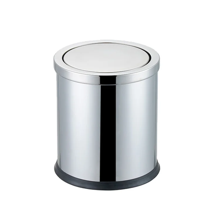 Wholesale Stainless Steel Flip Top Rotative Trash Bin Open Top Structure Swing Lid Round 12L 30L for Restaurants Indoor Use