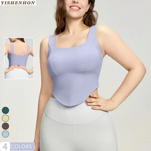 YISHENHON  High Impact Women's Sexy Plus Size  Gym Yoga Bra Quick Dry Solid Oversize XXL Sport Fitness Activewear