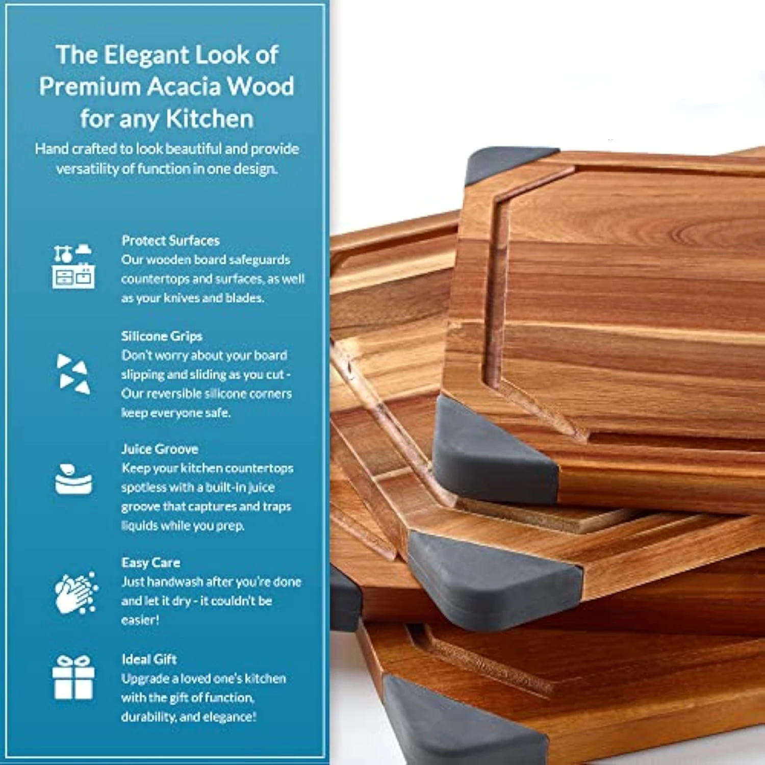 カッティングボード ジュース溝ハンドル付き キッチン用 特大厚手アカシア木製まな板 18 x 24 x 1.5インチ ブッチャーブロックまな板 築祝 | カッティングボード ジュース溝ハンドル付き キッチン用 特大
