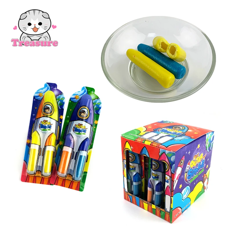 Wholesale Halal Fruity Colorful bar Shape Bubble Gum Rocket Shape 3 Pcs Bubble Gum
