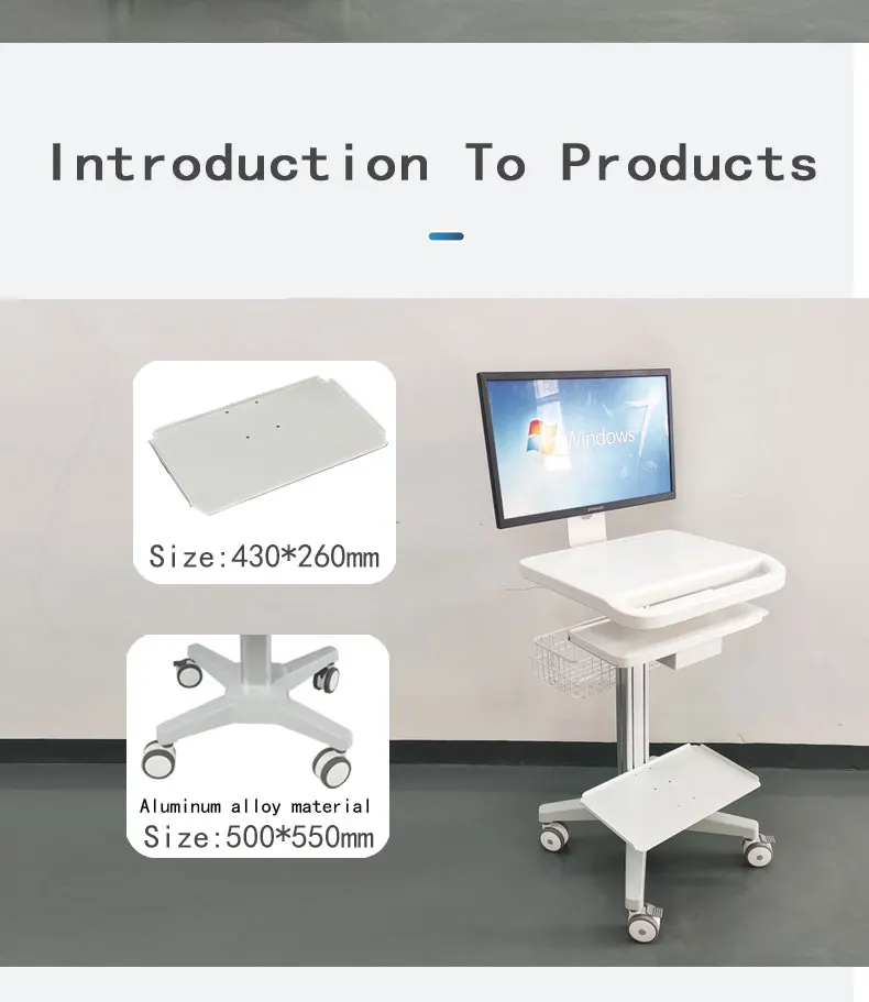 Hospital Rolling Serving Cart Mobile Trolley Computer Cart For Laptop