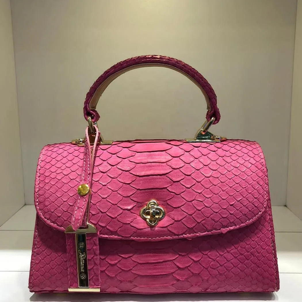 Gucci Thiara Bamboo Handle Crocodile Leather Bag in Pink