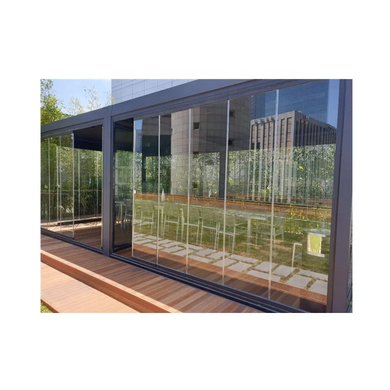 CE Frameless Sliding Folding Accordion Stacking Window As Balcony Window Glazing System Super clear Transparent View Panoramic