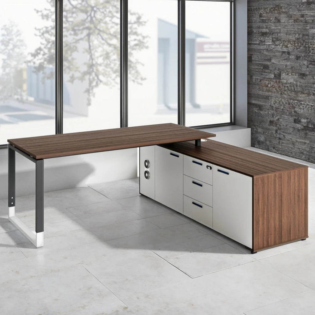 Stylish Executive Office Desk PC Storage Cabinets Multifunctional Lift Socket Premium Work Space Solution Steel Frame Furniture 3