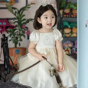 Custom 1-8T Satin Child Party Dresses Floral Embroidery Sweet Princess Flower Girl Wedding Clothes for Kids