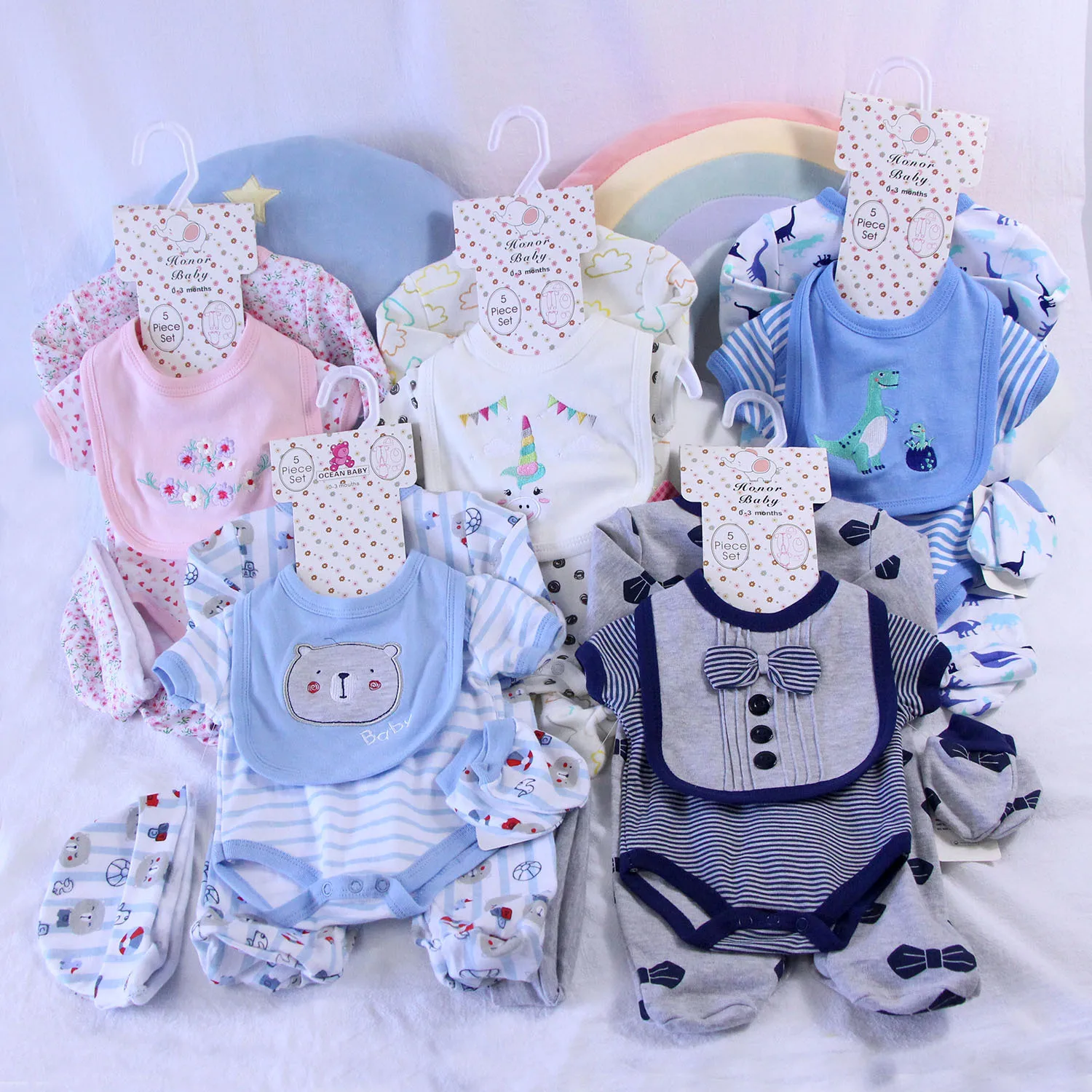 5 pcs set newborn baby clothes outfit gift romper jumpsuit body jumpsuit bib wholesale kids clothes cotton boutiques stock