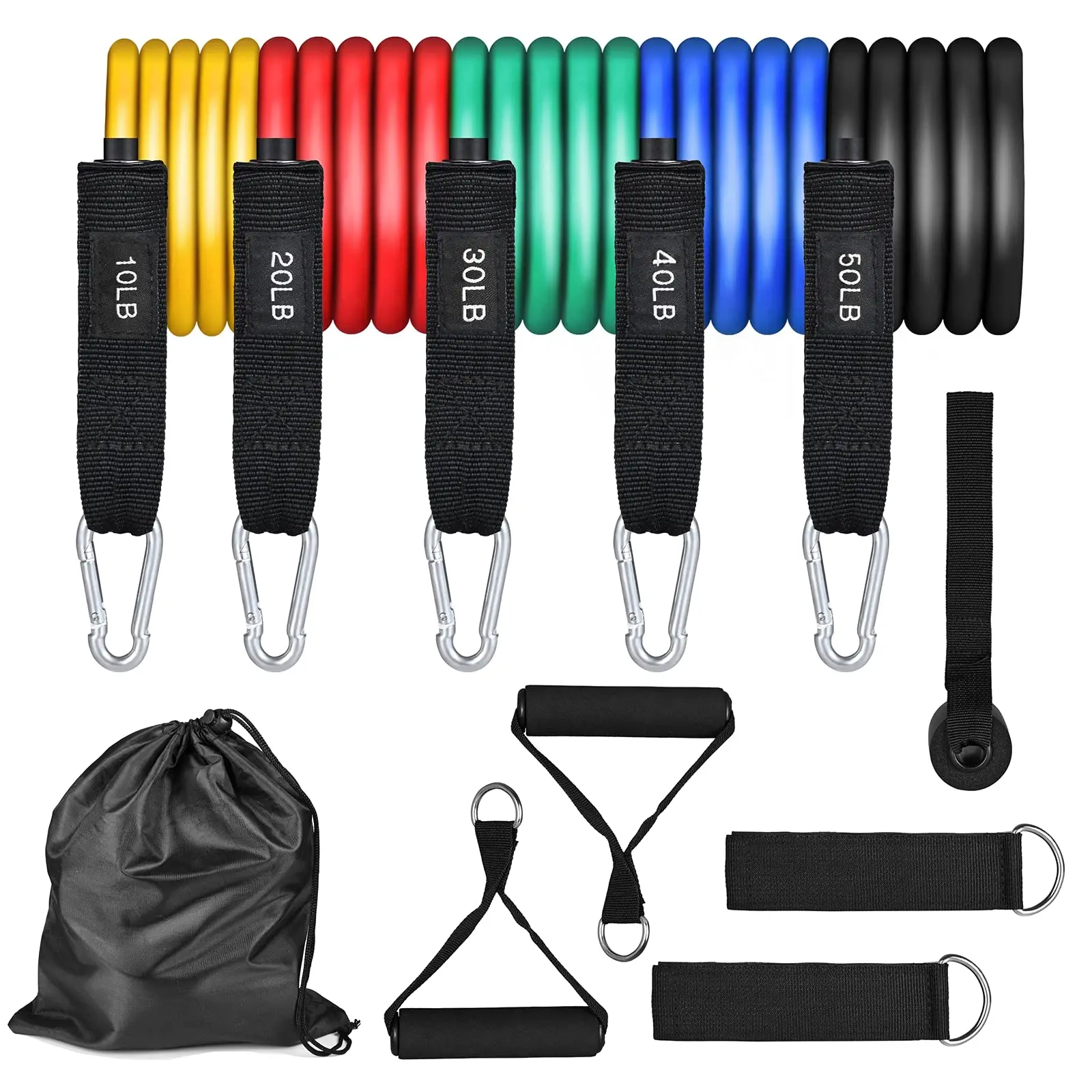 Wholesale Custom Latex 11Pcs  Resistance Exercise Band Elastic Fitness Rope Set 150lb Heavy Power Stretch Expander Tube